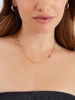 Accessorize London - Women 14k Gold-Plated Semi-Precious Bead Station Necklace