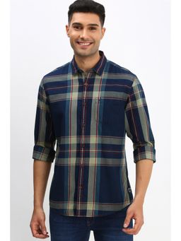 Allen Solly - Men Navy Blue Custom Fit Check Full Sleeves Casual Shirt
