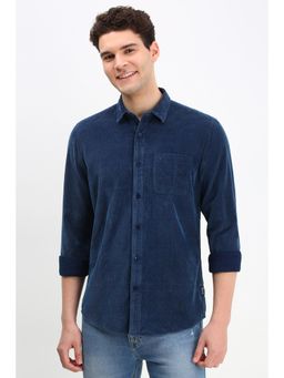 Allen Solly - Men Navy Blue Custom Fit Solid Full Sleeves Casual Shirt