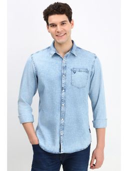 Allen Solly - Men Blue Custom Fit Solid Full Sleeves Casual Shirt