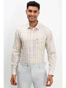 Allen Solly - Men Beige Slim Fit Check Full Sleeves Formal Shirt