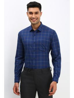 Allen Solly - Men Navy Blue Slim Fit Check Full Sleeves Formal Shirt