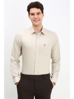 Allen Solly - Men Beige Slim Fit Solid Full Sleeves Formal Shirt