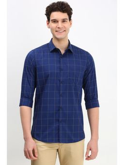 Allen Solly - Men Navy Blue Slim Fit Check Full Sleeves Casual Shirt