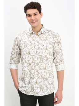 Allen Solly - Men Cream Slim Fit Print Full Sleeves Casual Shirt