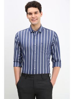 Allen Solly - Men Navy Blue Slim Fit Stripe Full Sleeves Formal Shirt