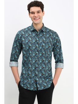 Allen Solly - Men Blue Slim Fit Floral Print Full Sleeves Casual Shirt