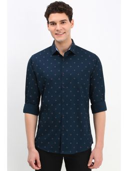 Allen Solly - Men Teal Slim Fit Print Full Sleeves Casual Shirt