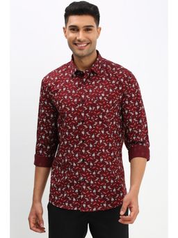 Allen Solly - Men Maroon Slim Fit Print Full Sleeves Casual Shirt