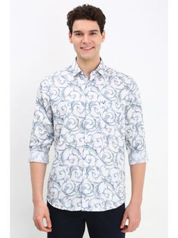 Allen Solly - Men White Slim Fit Print Full Sleeves Casual Shirt