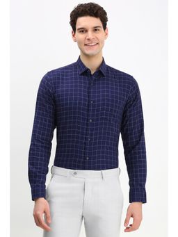 Allen Solly - Men Navy Blue Slim Fit Check Full Sleeves Formal Shirt