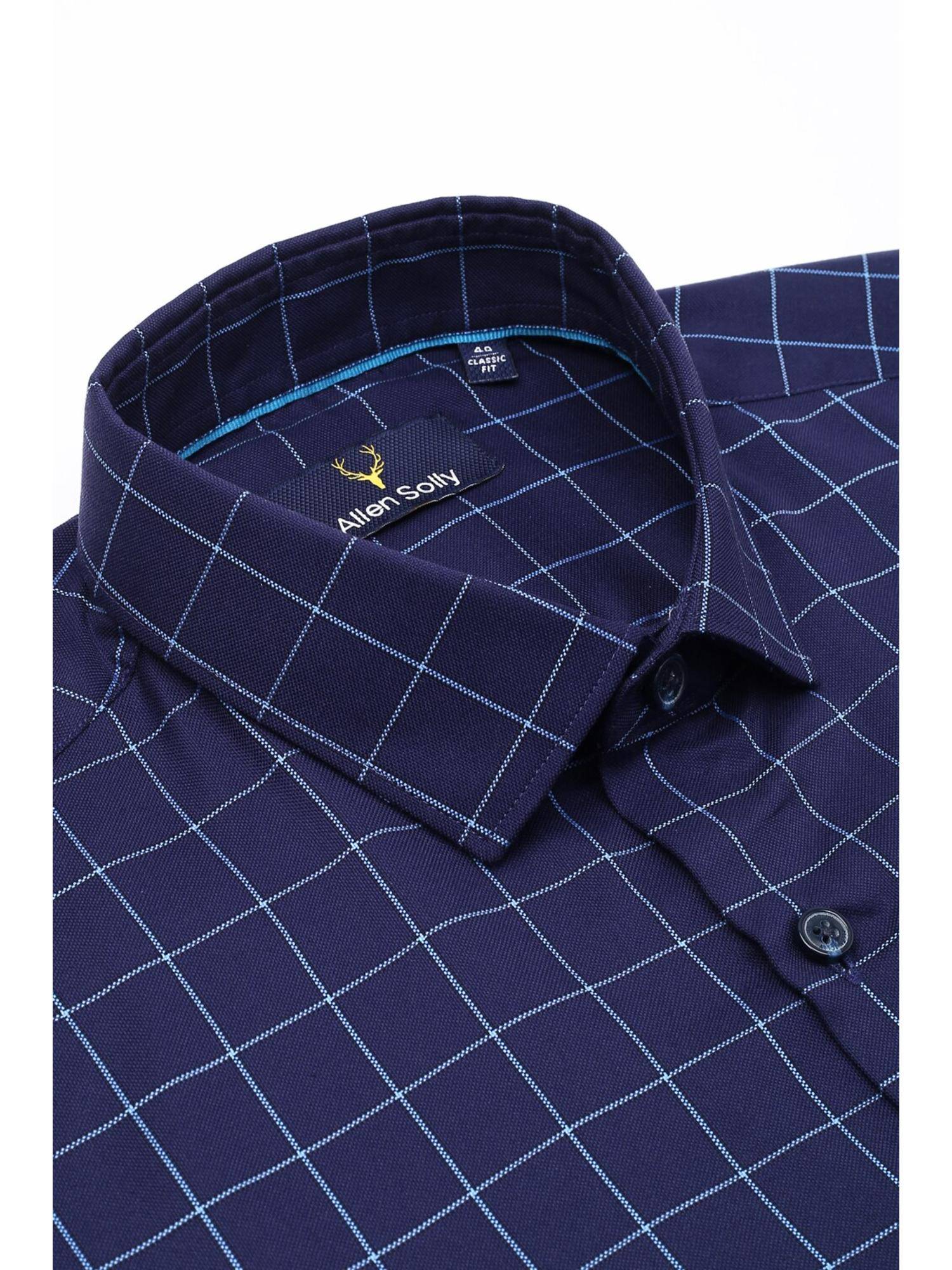 Buy Allen Solly Men Navy Blue Slim Fit Check Full Sleeves Formal