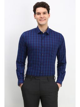 Allen Solly - Men Navy Blue Slim Fit Check Full Sleeves Formal Shirt