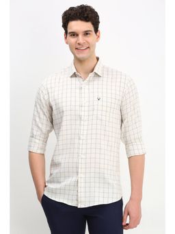 Allen Solly - Men Beige Slim Fit Check Full Sleeves Casual Shirt