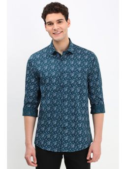 Allen Solly - Men Teal Slim Fit Print Full Sleeves Casual Shirt