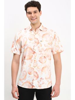 Allen Solly - Men Beige Slim Fit Print Half Sleeves Casual Shirt