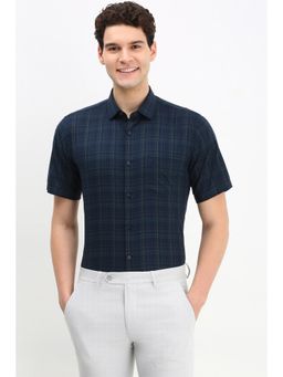 Allen Solly - Men Navy Blue Slim Fit Check Half Sleeves Formal Shirt