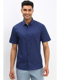 Allen Solly - Men Navy Blue Slim Fit Print Half Sleeves Casual Shirt