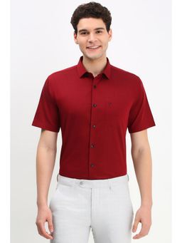 Allen Solly - Men Maroon Slim Fit Solid Half Sleeves Formal Shirt