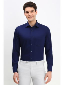 Allen Solly - Men Navy Blue Regular Fit Textured Full Sleeves Formal Shirt