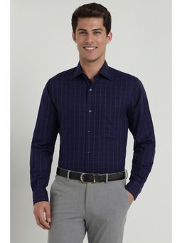 Allen Solly - Men Navy Blue Regular Fit Check Full Sleeves Formal Shirt