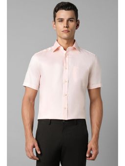 Louis Philippe - Men Peach Regular Fit Solid Half Sleeves Formal Shirt
