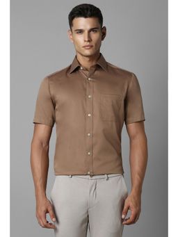 Louis Philippe - Men Brown Regular Fit Solid Half Sleeves Casual Shirt