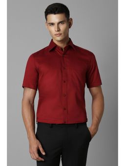 Louis Philippe - Men Red Regular Fit Solid Half Sleeves Casual Shirt