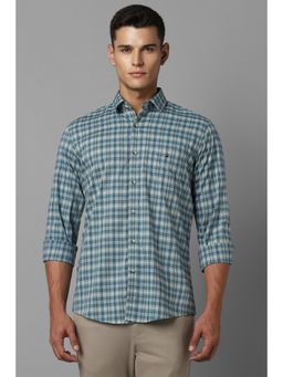 Louis Philippe - Men Green Slim Fit Check Full Sleeves Casual Shirt