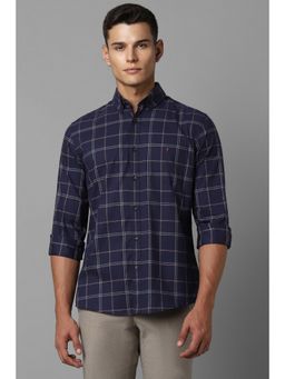Louis Philippe - Men Navy Blue Slim Fit Check Full Sleeves Casual Shirt