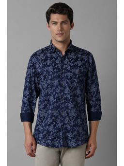 Louis Philippe - Men Navy Blue Slim Fit Floral Print Full Sleeves Casual Shirt