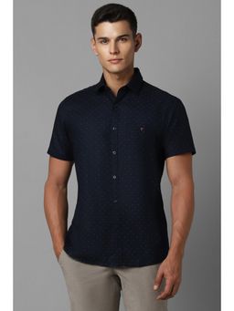 Louis Philippe - Men Navy Blue Slim Fit Print Half Sleeves Casual Shirt