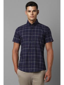Louis Philippe - Men Navy Blue Slim Fit Check Half Sleeves Casual Shirt