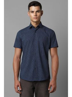 Louis Philippe - Men Navy Blue Slim Fit Print Half Sleeves Casual Shirt