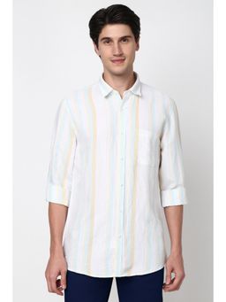 Peter England - Men White Slim Fit Stripe Shirt