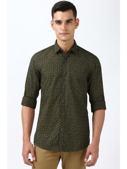 Peter England - Men Olive Slim Fit Print Shirt