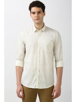 Peter England - Men Cream Slim Fit Print Shirt