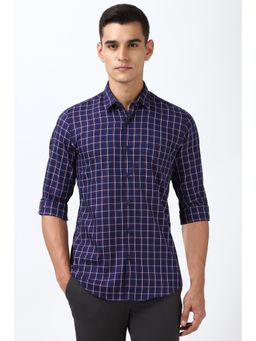 Peter England - Men Navy Blue Slim Fit Check Shirt