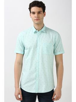 Peter England - Men Green Slim Fit Print Shirt