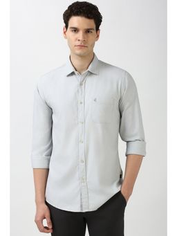 Peter England - Men Grey Slim Fit Textured Shirt