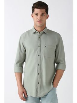 Peter England - Men Olive Slim Fit Stripe Shirt