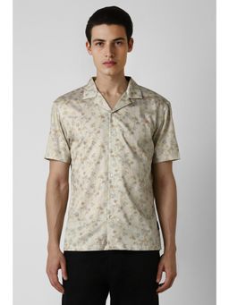 Van Heusen - Men Beige Slim Fit Floral Print Half Sleeves Party Shirt