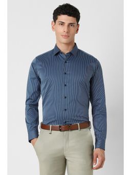 Van Heusen - Men Blue Slim Fit Stripe Full Sleeves Formal Shirt