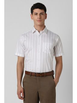 Van Heusen - Men White Regular Fit Stripe Half Sleeves Formal Shirt