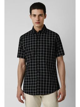 Van Heusen - Men Black Slim Fit Check Half Sleeves Casual Shirt