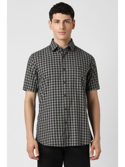 Van Heusen - Men Grey Slim Fit Check Half Sleeves Casual Shirt