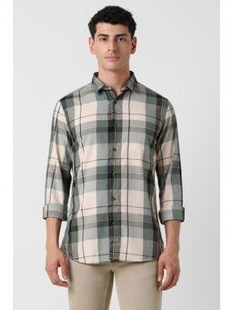 Van Heusen - Men Green Slim Fit Check Full Sleeves Casual Shirt
