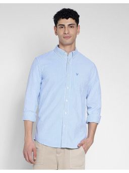 American Eagle - Men Blue Striped Slim Fit Oxford Button-Up Shirt