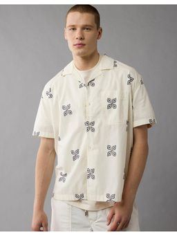 American Eagle - Men Cream Ae Printed Button-Up Poolside Shirt