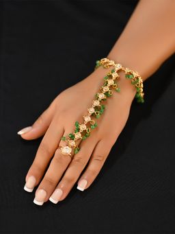 AG'S - Light Green Gold Plated Kundan Hathphool